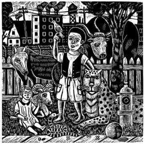 Peaceable Kingdom, a woodcut by Rick Beerhorst